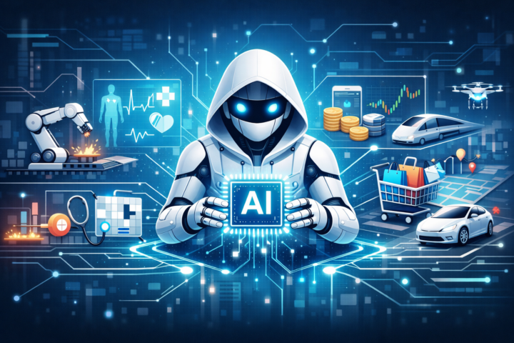 Ilustrasi penggunaan AI di berbagai sektor industri modern