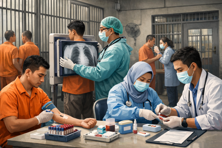 Warga binaan Rutan Tamiang Layang mengikuti skrining TB dan HIV dengan dukungan petugas Dinkes Barito Timur