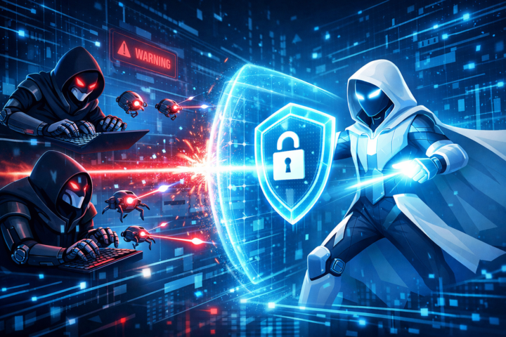 Ilustrasi AI memperkuat keamanan siber melawan serangan digital canggih