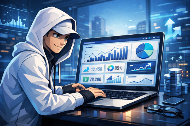 Dashboard digital menampilkan metrik kinerja bisnis di layar laptop