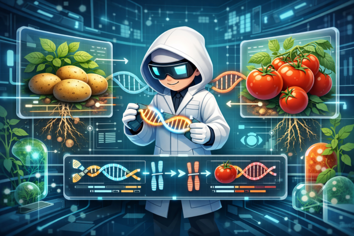 Ilustrasi hubungan genetik antara kentang dan tomat sebagai hasil persilangan purba