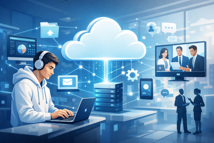 Ilustrasi cloud computing mendukung fleksibilitas operasional perusahaan