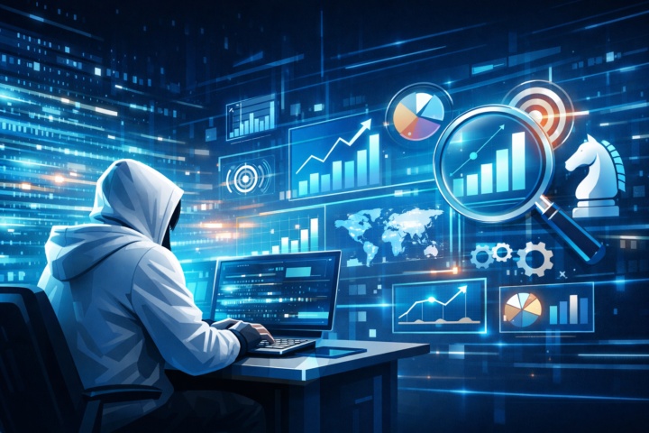 Ilustrasi aliran data digital yang menjadi wawasan strategis bisnis di era digital