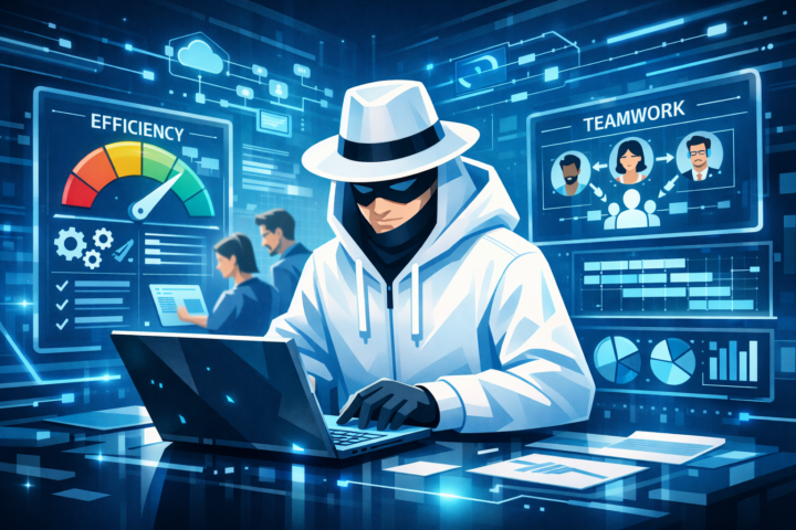 Tim bekerja dengan perangkat lunak otomasi untuk meningkatkan fokus dan produktivitas di kantor