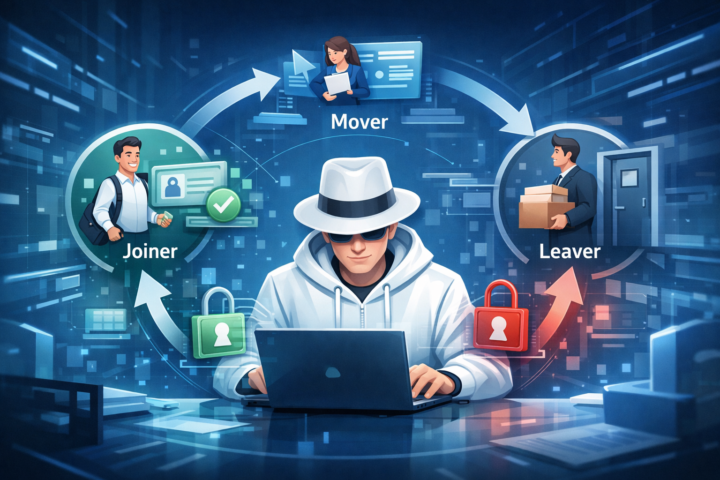 Ilustrasi siklus Joiner-Mover-Leaver untuk manajemen akses karyawan di perusahaan