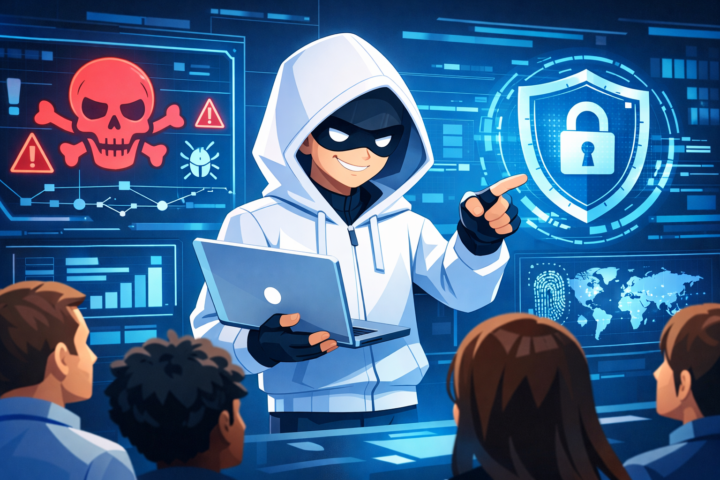 Pelatihan keamanan siber di kantor dengan peserta belajar tentang ancaman siber dan analisis data keamanan.