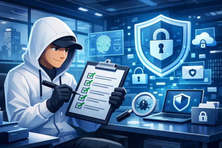 Checklist audit internal untuk risiko kebocoran data di perusahaan dengan simbol keamanan digital