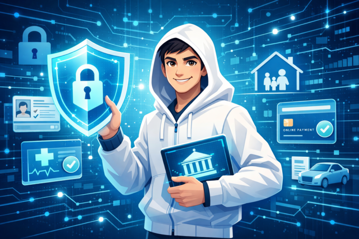 Ilustrasi perlindungan cyber resilience pada layanan publik dengan ikon keamanan digital