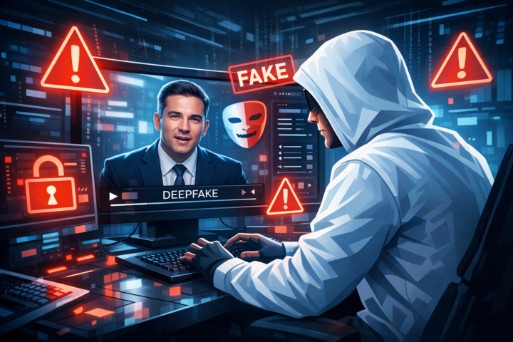 Ilustrasi teknologi deepfake yang digunakan dalam fraud dan social engineering di lingkungan organisasi