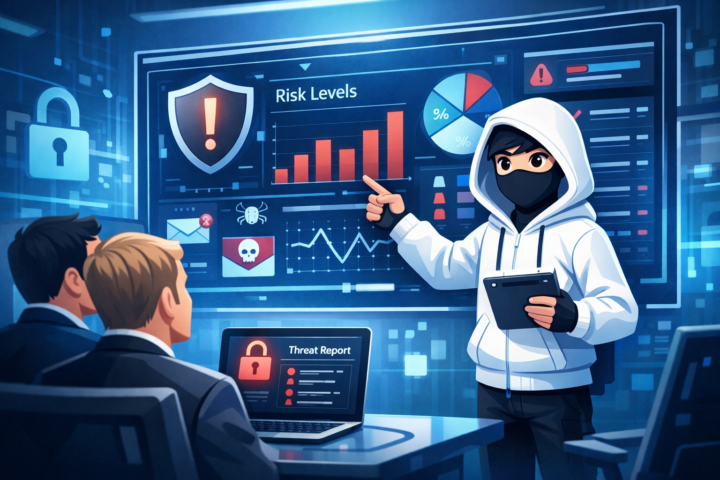 Penyampaian laporan risiko siber kepada pimpinan dalam rapat bisnis