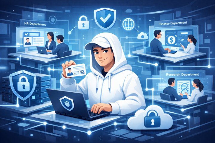 Ilustrasi pengelolaan identitas digital yang aman untuk instansi dengan banyak unit kerja