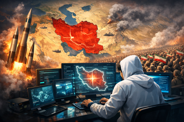 Ilustrasi peta Timur Tengah dengan ikon ribuan rudal dan massa sukarelawan mewakili kesiapan militer Iran