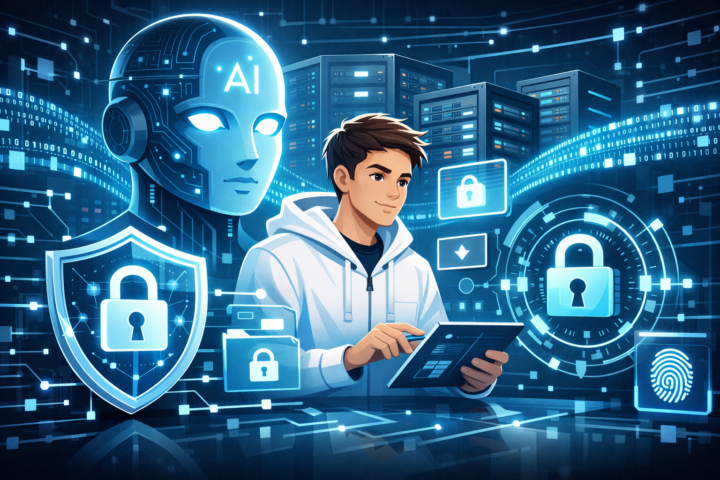 Ilustrasi integrasi AI dengan data internal organisasi yang aman dan terlindungi