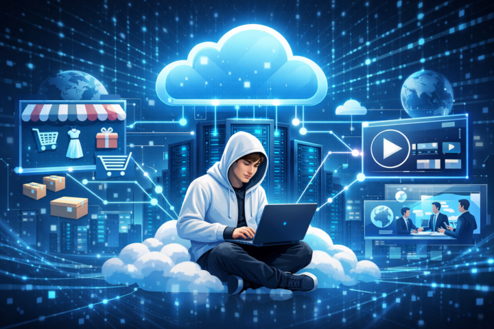 Ilustrasi konsep teknologi cloud sebagai fondasi layanan digital modern