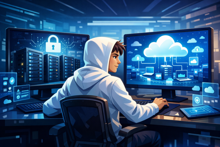 Ilustrasi perbandingan infrastruktur on-premise dan cloud untuk pilihan teknologi bisnis