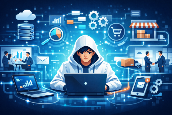 Ilustrasi integrasi sistem digital dalam operasional bisnis modern