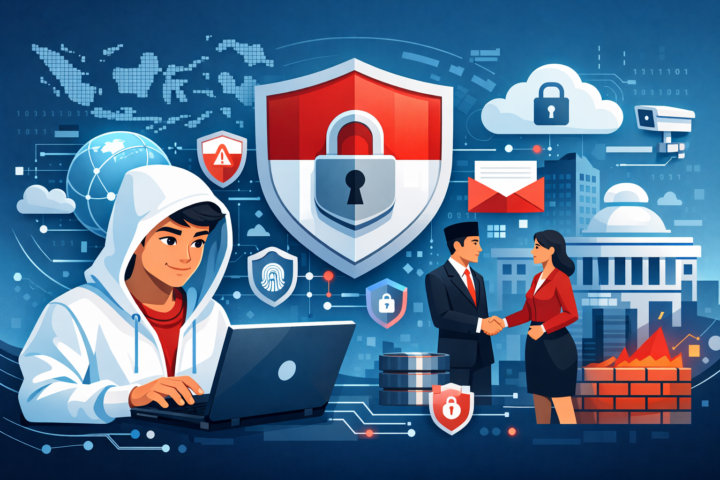 Ilustrasi keamanan siber melindungi data dan infrastruktur digital di Indonesia