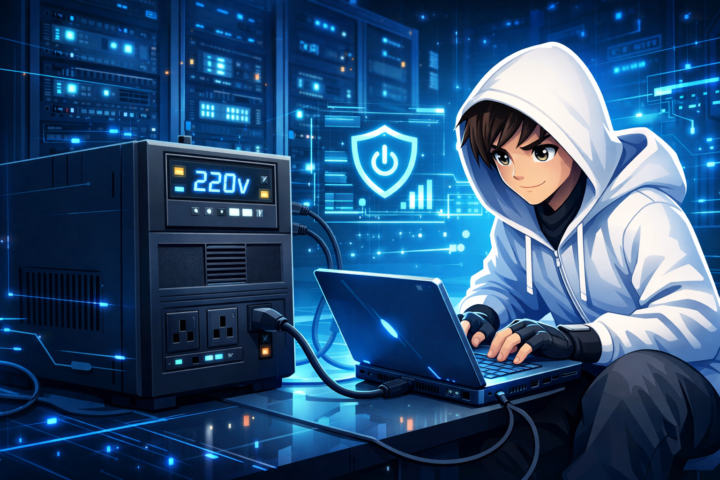 UPS terhubung ke perangkat IT di ruang server untuk memastikan keandalan dan perlindungan daya