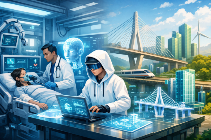 Ilustrasi kecerdasan buatan dalam inovasi medis dan teknik sipil di Indonesia