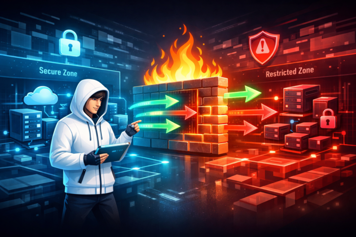 Ilustrasi segmentasi jaringan dengan firewall dan aliran data aman