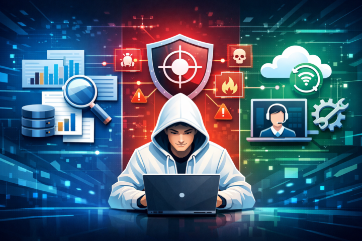 Ilustrasi perbandingan solusi keamanan SIEM, XDR, dan MDR dalam jaringan digital modern