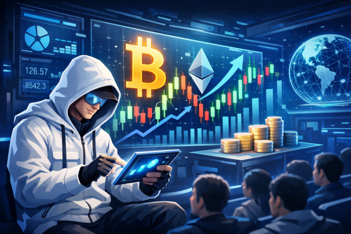 Mahasiswa UNM mengikuti seminar edukasi aset kripto dengan tampilan grafik keuangan di layar