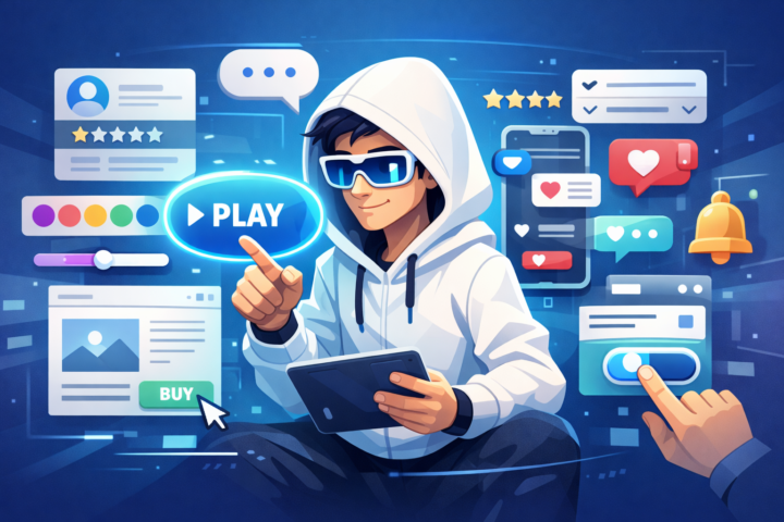 Ilustrasi konsep User Experience dan User Interface dalam desain produk digital